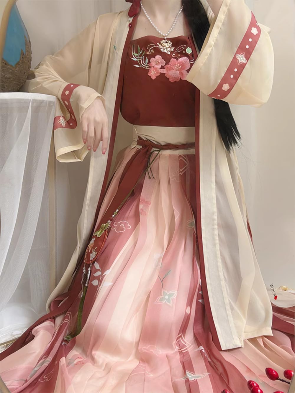 Tradycyjny starożytny chiński kostium Hanfu sukienka w stylu piosenki Hanfu damska czerwona plisowana spódnica z satynową pończochą styl narodowy