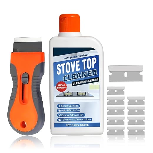 JAOJAO Glass Stove Top Cleaner, Ceramic Stove Top Cleaner, Electric stove cleaner Non-Abrasive No Scratch Removes with Scraper for Electric Induction ceramic Gas, 260ml