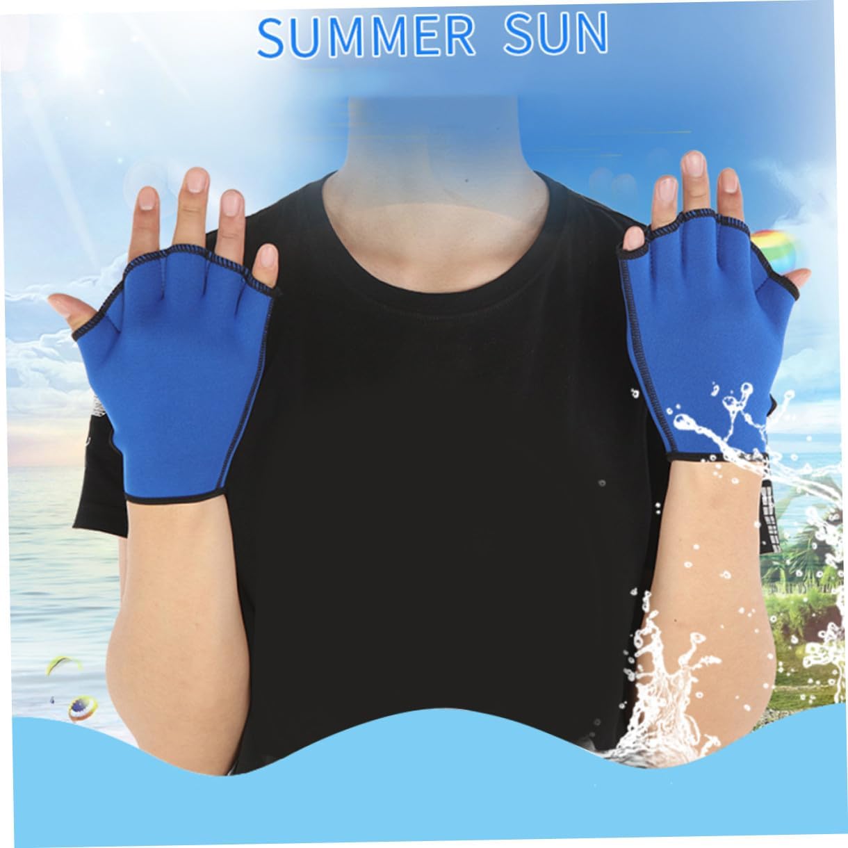 FRCOLOR Webbed Paddle Swim Gloves for Adults, Blue Large Aquatic Gloves for Swimming Training and Diving Fitness Water Sports Equipment