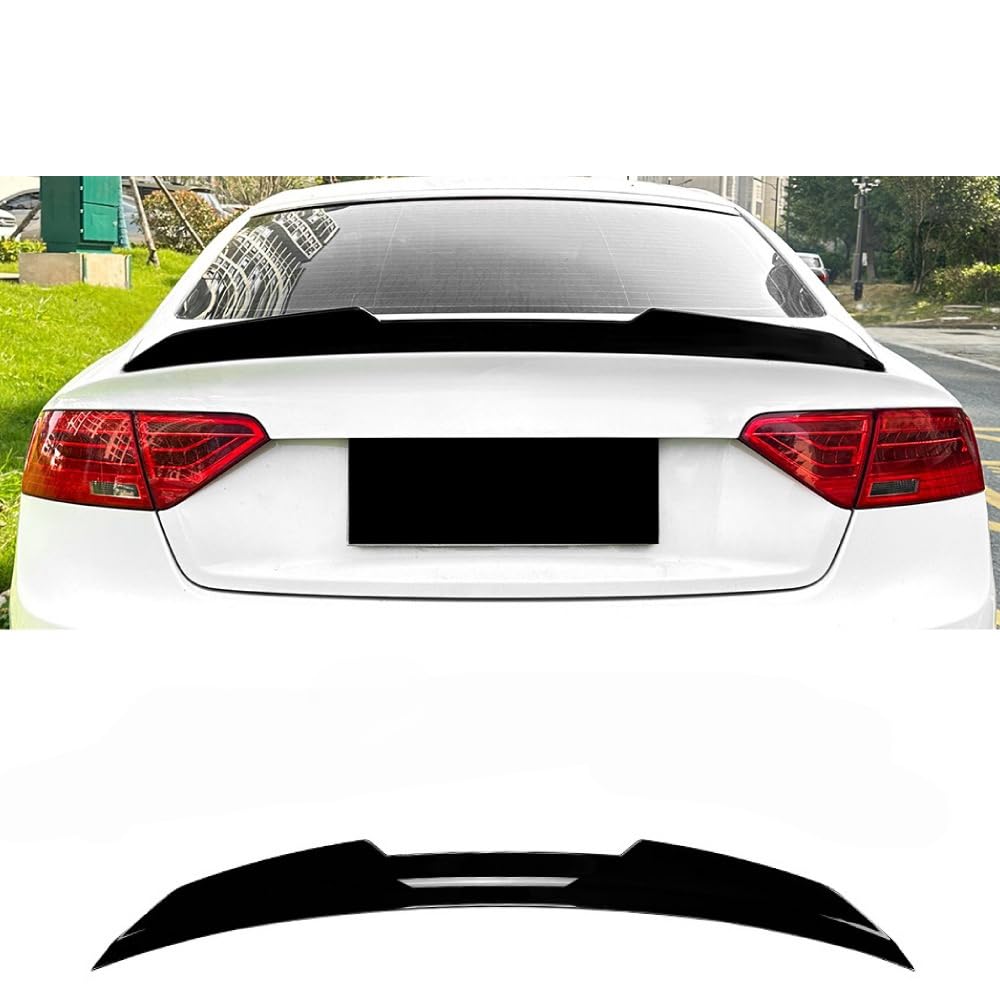 FJINQIANG Car Spoiler Rear for Audi A5 8T Sportback 2007-2017, Sedan Rear Trunk Boot Lip Wing Spoiler, Rear Wing Spoiler Trim Cover,Glossy Black