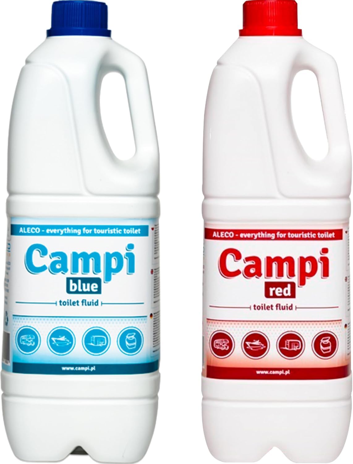 CAMPI Blue 2L + Red 2L Set Chimico per WC da Campeggio | Liquido Sanitario Additivo, Per serbatoio acque chiare & scarico