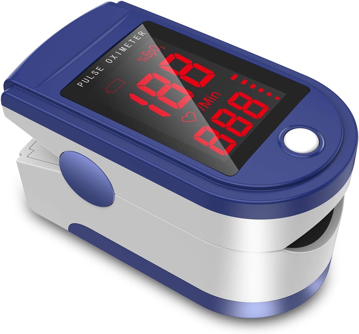 Jumper Pulse Oximeter Digital Blood Oxygen Saturation SpO2 and Pulse Rate Monitor, Perfect for Home Health Care and Outdoor Activities - Include Lanyard and AAA Batteries (Blue)
