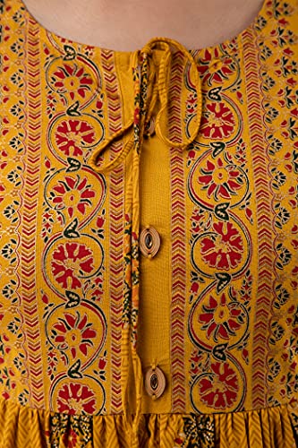 Image of DMP FASHION Women's Rayon Classic Printed Boota Top with Beautiful Tassels and Buttons at Front Black