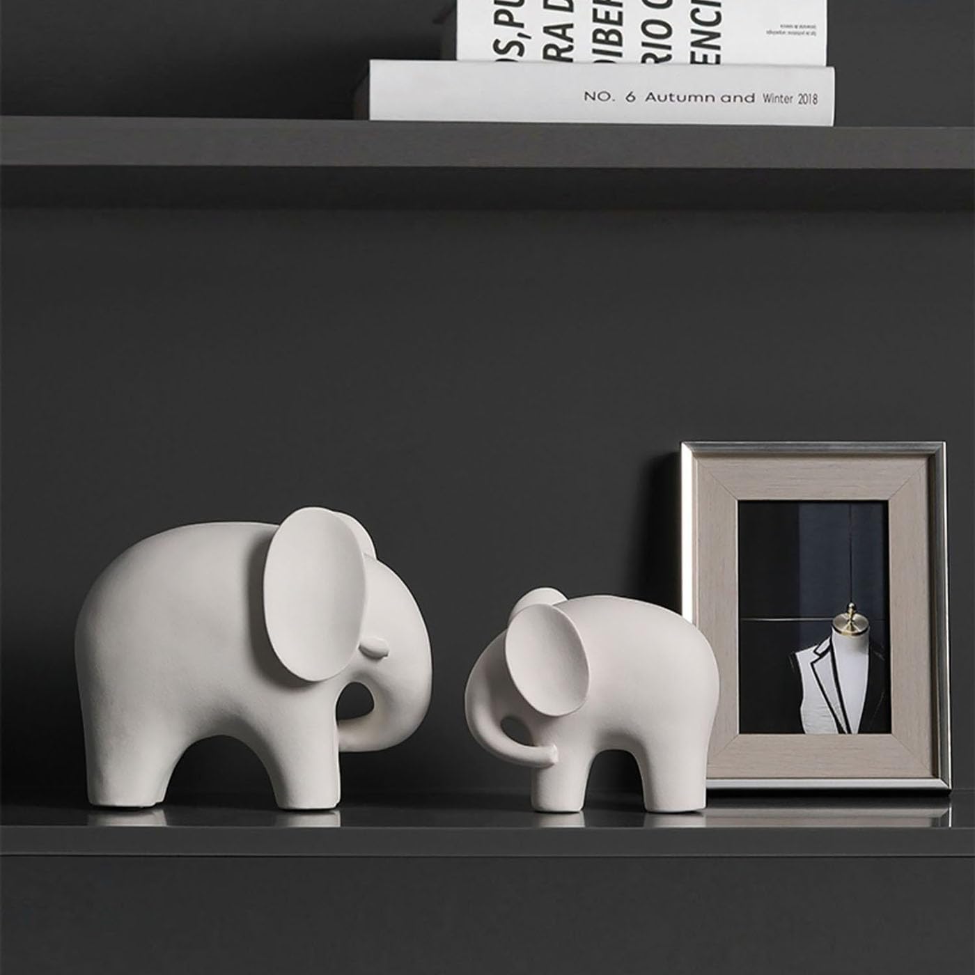 Statuetta Decorativa in Ceramica a Forma di Elefante, 2 Pezzi Statuette Elefante,Moderno Statua di Elefante,Impermeabile Scultura Moderna,Scultura Ornamenti per Decorazione del Giardino,White