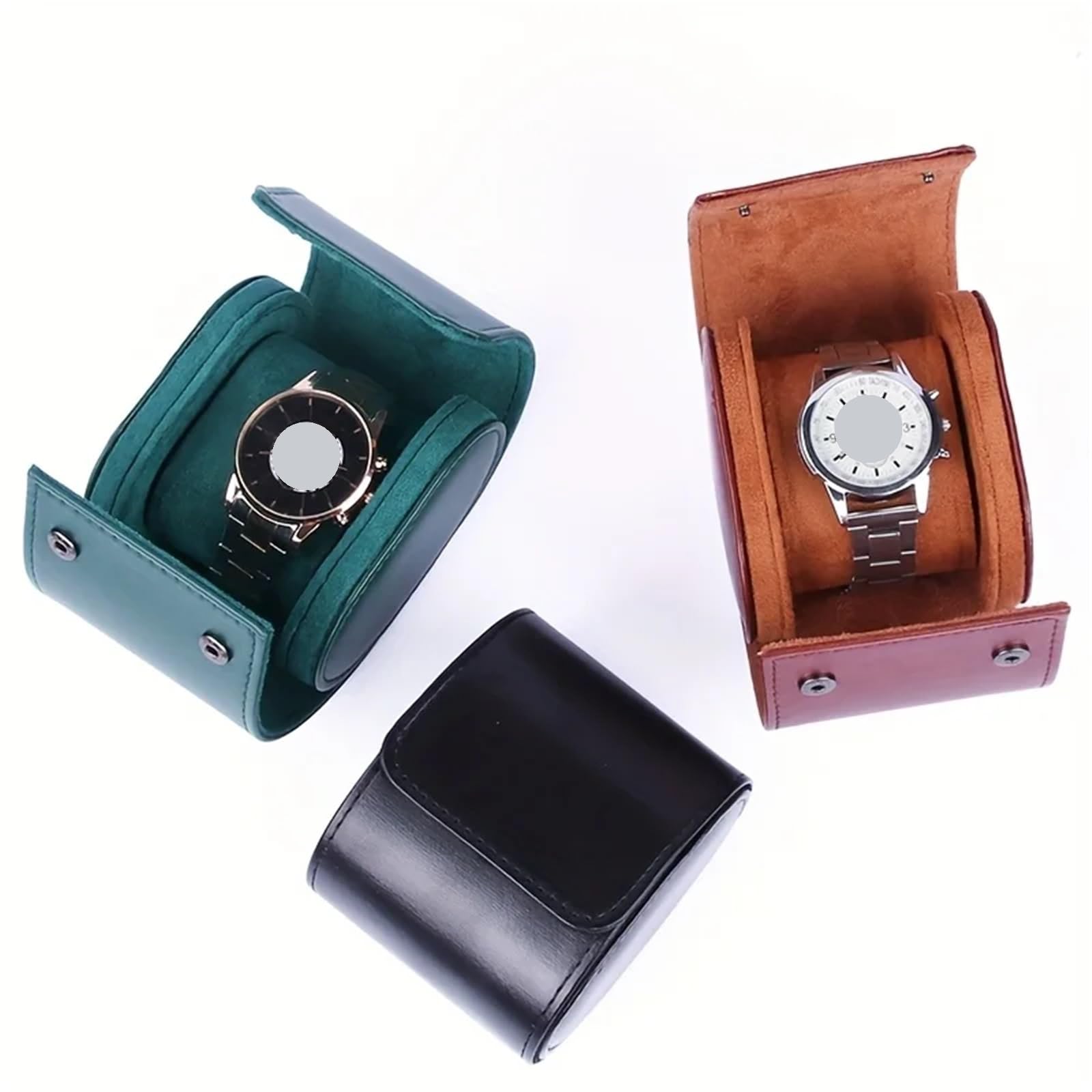 Cassa for Orologio Cilindrica Singola In Pelle Da 2 Pezzi Per Orologi | Scatole regalo con protezione meccanica da viaggio a prova di polvere(Brown)