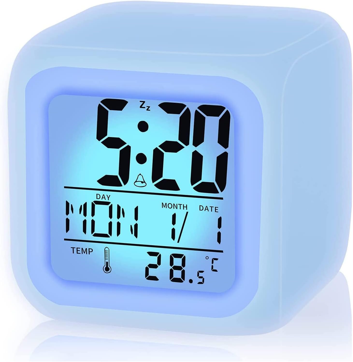 ECVV Color Changing LED Clock for Kids, Digital Clock with Time, Date, Temperature, Alarm with 8 Tunes, & Sleeping Function, Battery-Operated Night Light for | Boys & Girls |