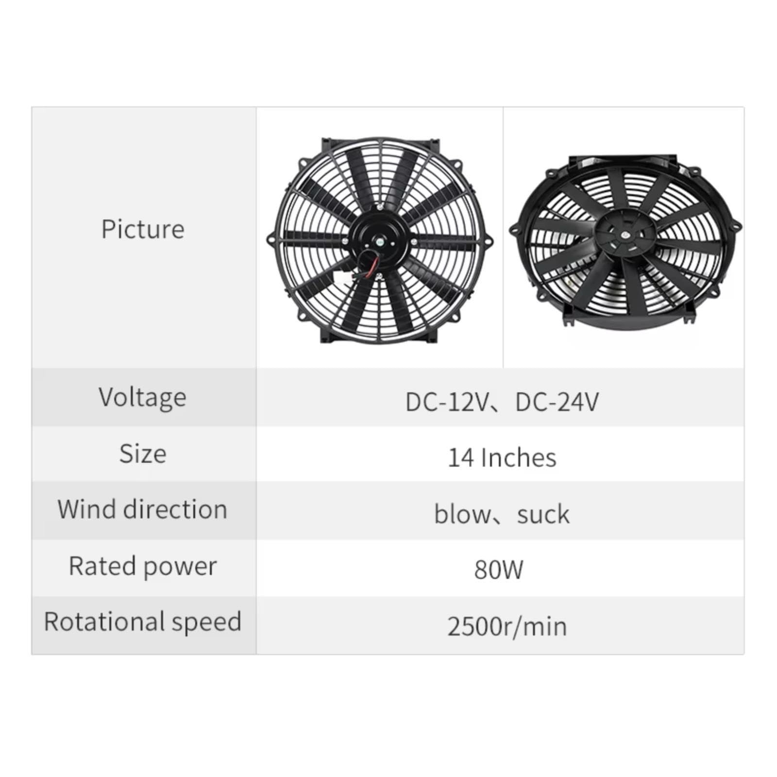 Voiture Ventilateur Radiateur 14 Pouces 12v 24v Universel Kits voiture