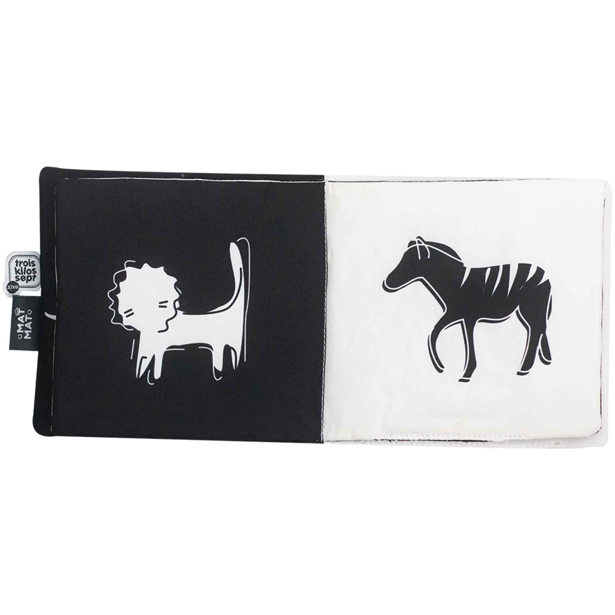 Livre d'éveil Noir et Blanc en Tissu pour bébé, 15 cm x 15 cm