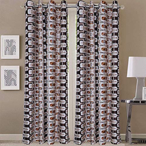Image of Exporthub 2 Pieces Fancy Design Brown Box Polyester Eyelet Window Curtains - Length 6 Feet, (EHSPR711 64)