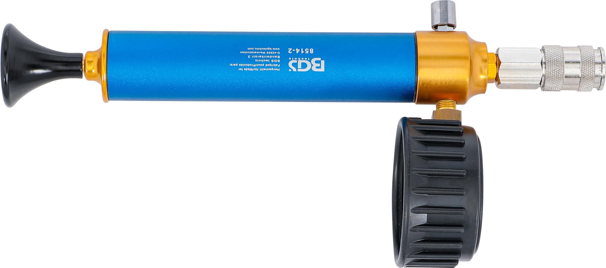 BGS 8514-2 | Bomba de presión con manómetro | para BGS 8514 | Escala 0 – 2,5 bar/0 – 35 psi, división 0,1 bar/1 psi, acoplamiento rápido, aluminio anodizado