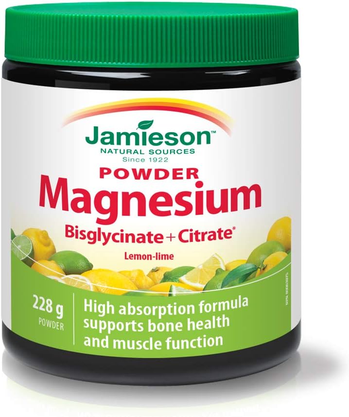 Jamieson Magnesium Bisglycinate Plus Citrate Powder Lemon Lime