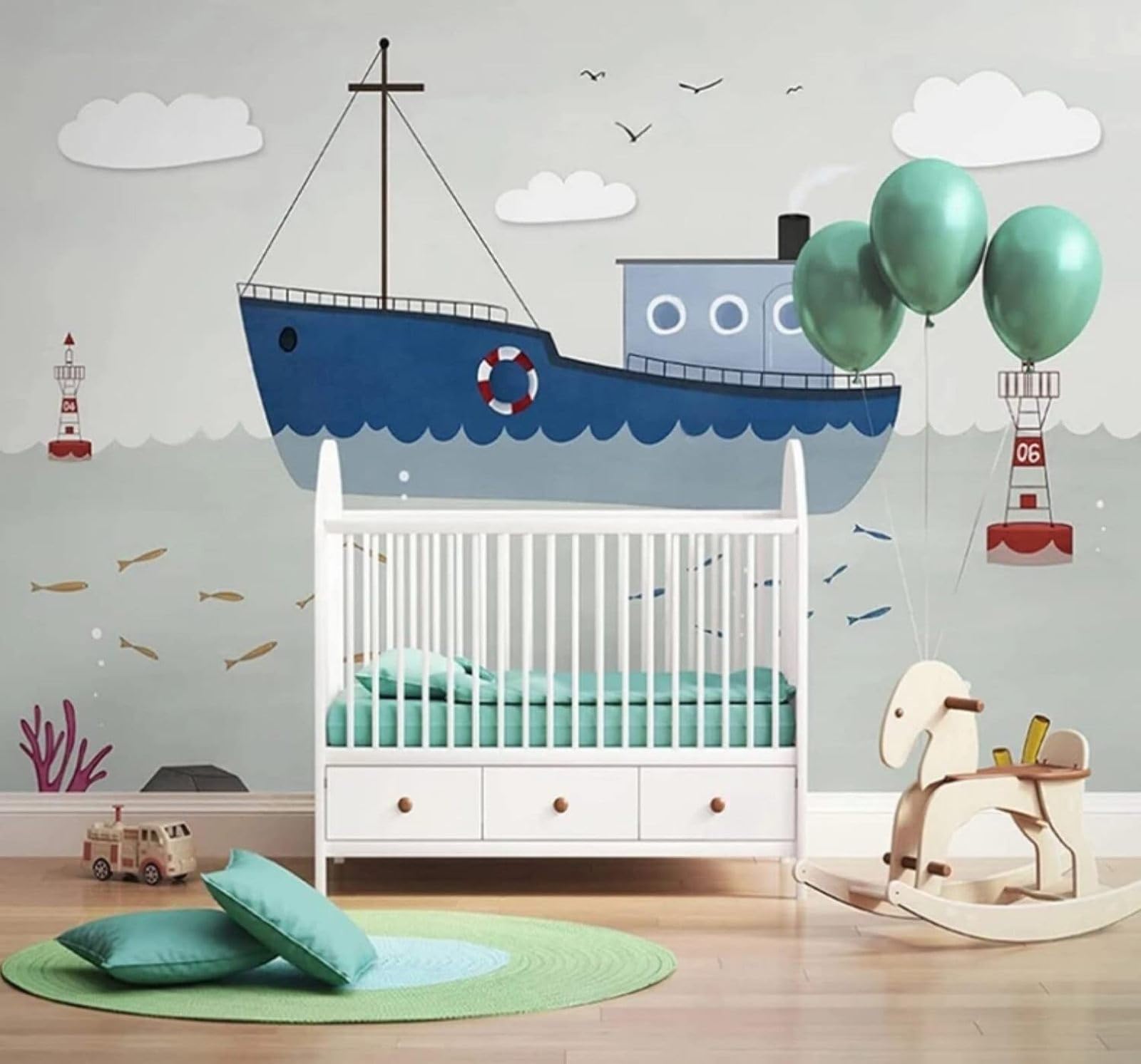 XLMING Cartoon Ocean Sailing Ship Lighthouse Seascape 3D Wallpaper Luxury Home Dining Decor Paste Sofa Living Room The Wall for Bedroom Mural-350cm×256cm