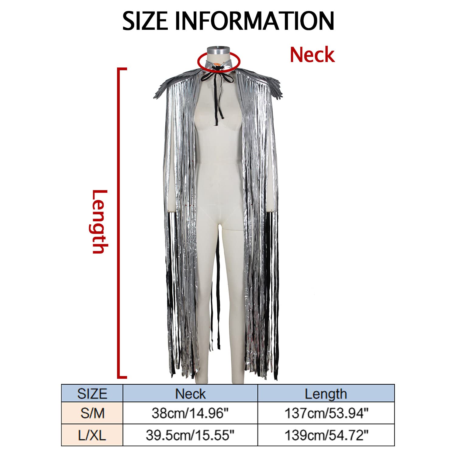 Ypser Shoulder Pieces With Fringed Angel Wings Cape Shawl For Burning Men Halloween Cosplay, Silver, L-XL - Image 4