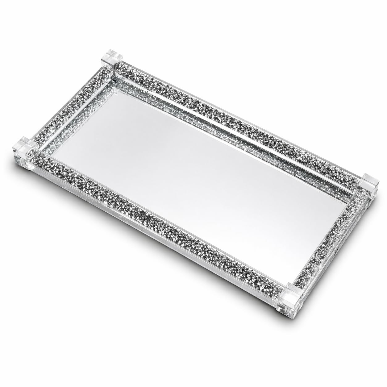 Segoy Silver Diamond Crushed Tea Coffee Sugar Makeup Jars Storage Trimmings Crystal Filled (Tray - ) - 17X15x04cm