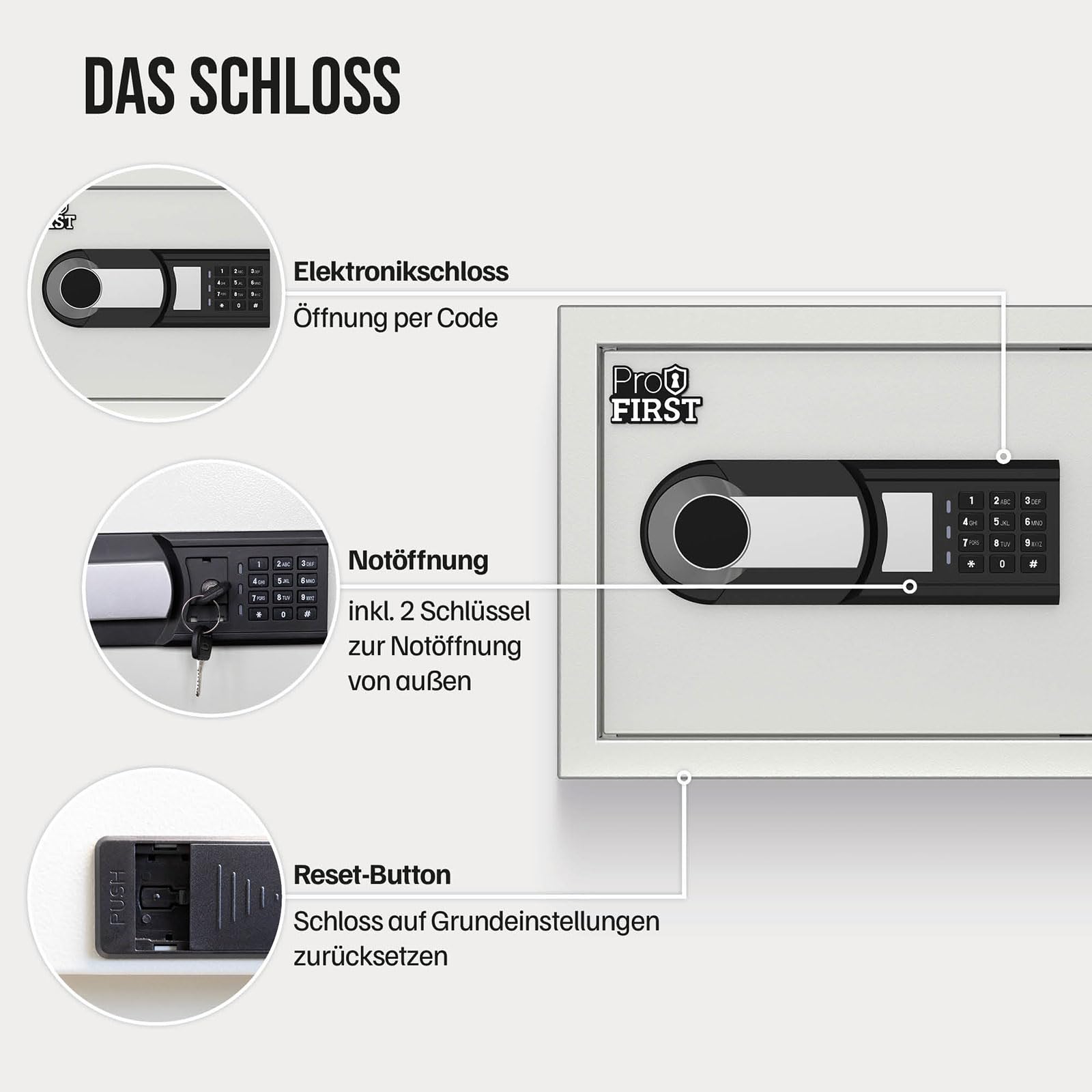 Profirst Möbeltresor Guardian 3 Elektronikschloss Notöffnung Stahl herausnehmbarer Fachboden Filzunterlage inkl. Befestigungsmaterial