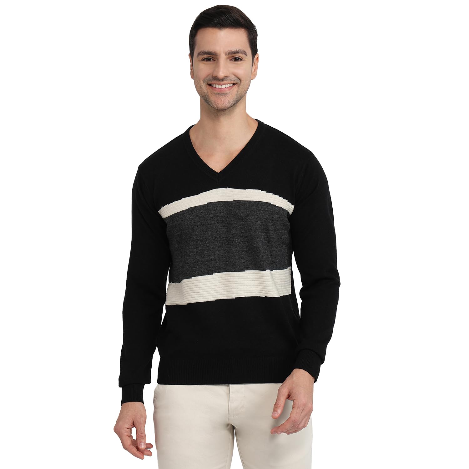 Men Regular Fit Structure Pattern Acrylic Wool Blend Full Sleeve Stand Collar Casual Sweater-image-15