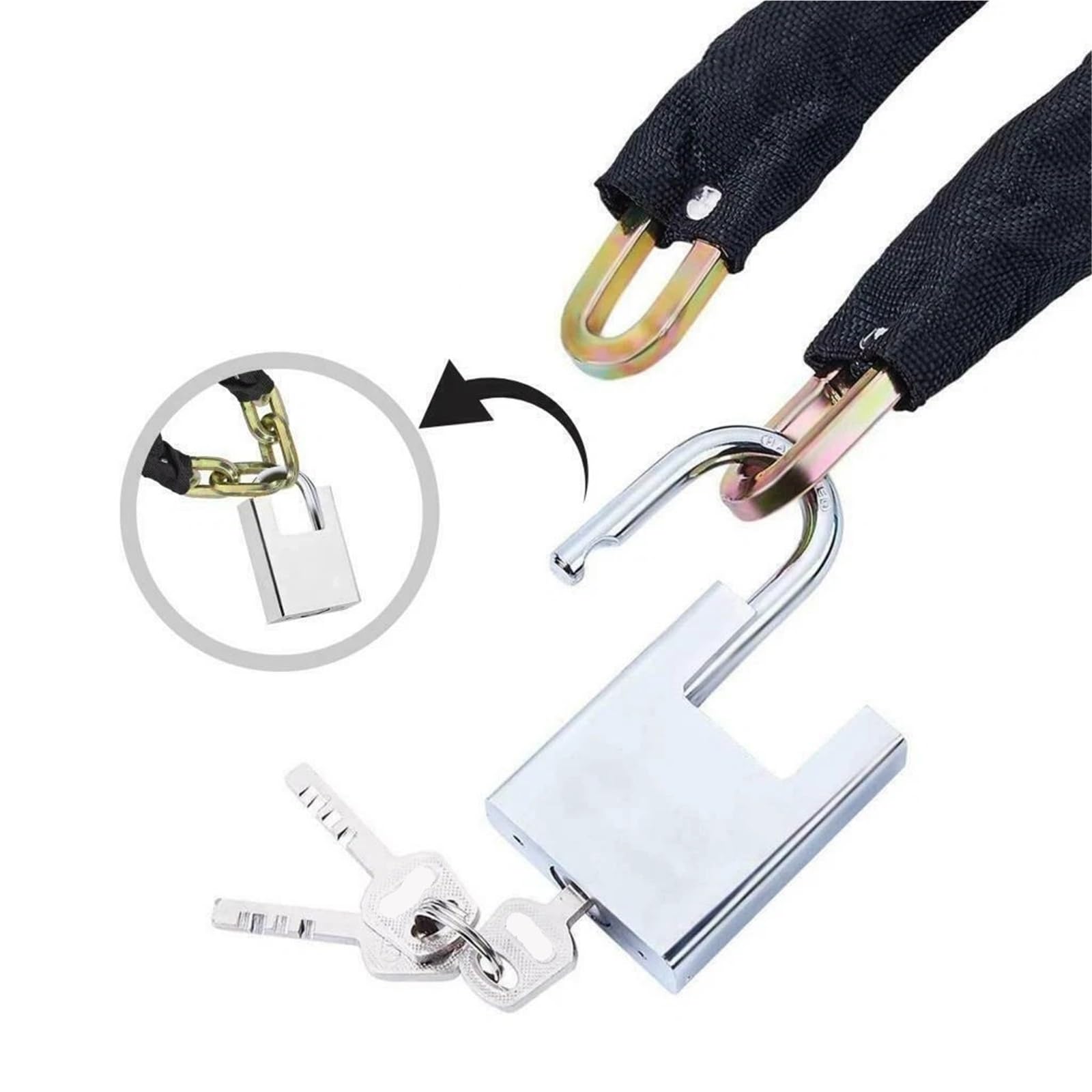 Genérico Compatible con candado de Cadena Resistente de 6 pies. | Kit candado de cadena larga con 3 llaves for seguridad en bicicleta
