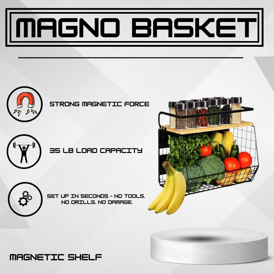 Magnetic Shelf For Fridge With Wood Lid, Fruit Storage Bin, Potato Refrigerator, Kitchen Counter Organizer, Large Container With Wood Lid, Magnetic Storage For Fridge, Magnetic Shelf For Kitchen