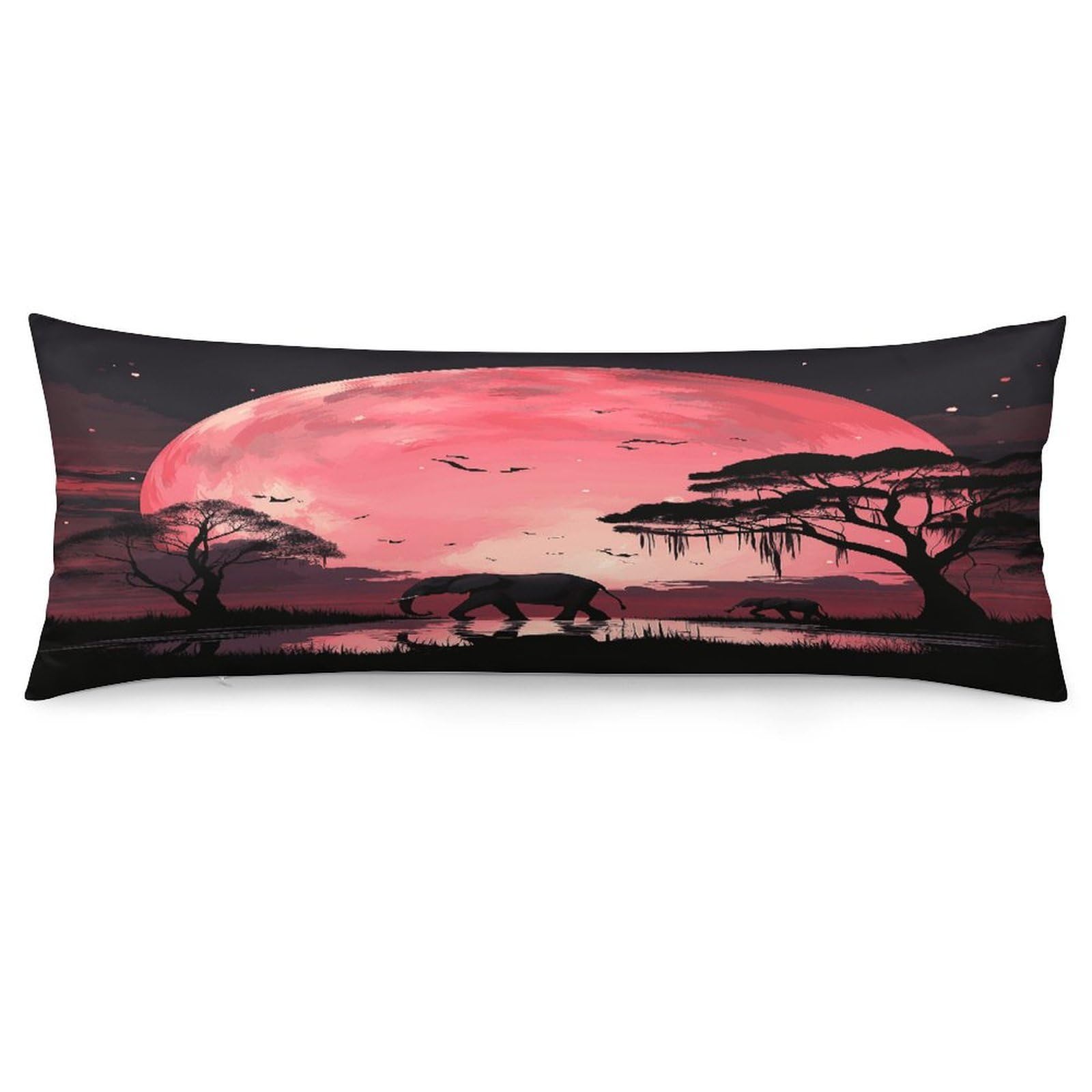 Pink Moon Elephant Throw Pillow Cover Soft Lumbar Pillow Covers with Zipper Breathable Rectangular Cushion Case Polyester Pillow Case Decorative Body Pillow Cover for Couch Bed
