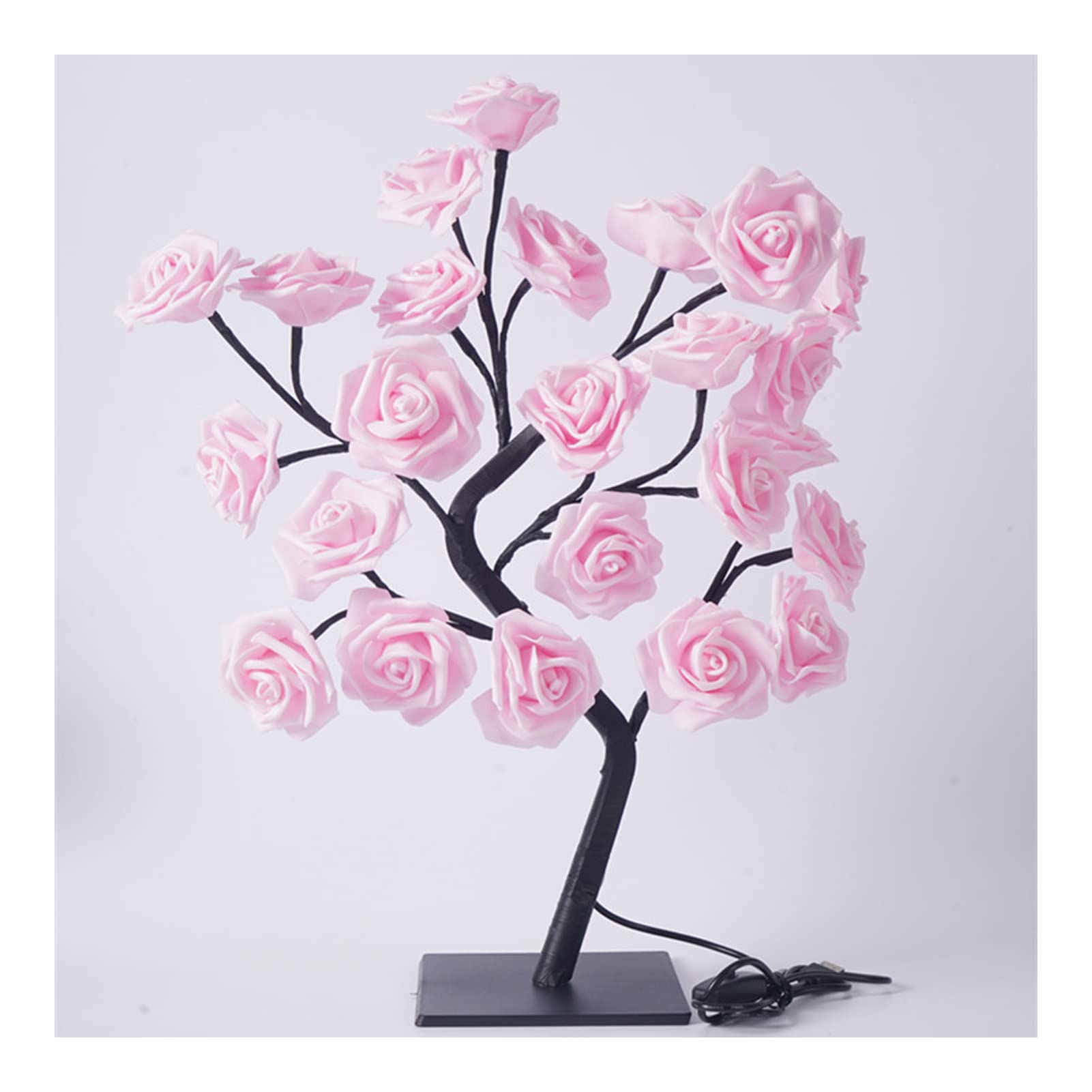 Glomora LED Tabletop Bonsai Tree Lamp USB Tree Lamp Christmas Bedroom Decoration Table Night Light (Pink 24 Lights Rose)