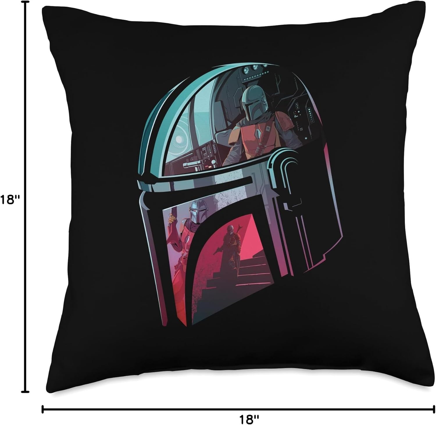 Star Wars The Mandalorian Din Djarin Neon Beskar Helmet Throw Pillow
