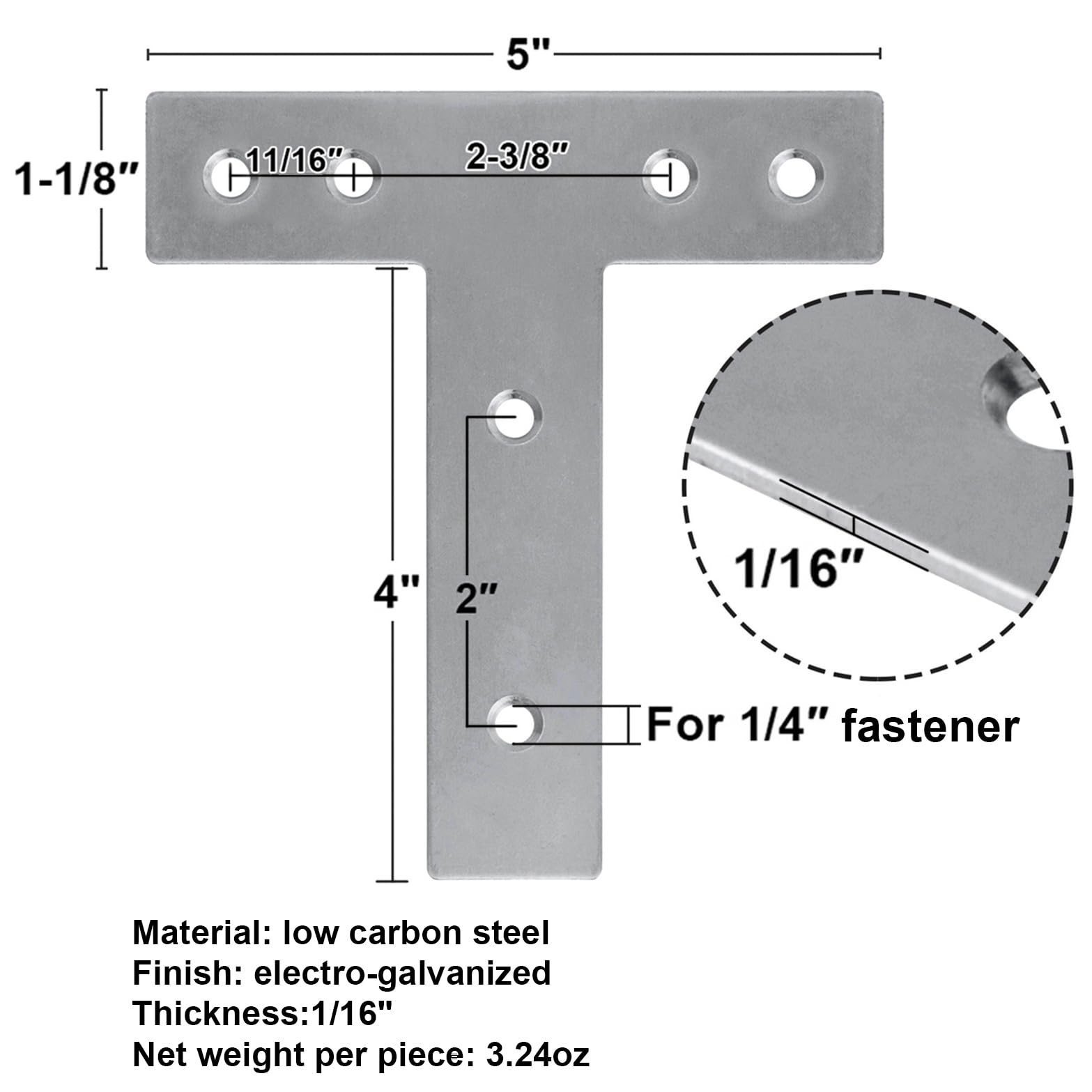 OTTFF Paquete de 20 placas de reparación en forma de T, 5 x 5-1/8 pulgadas, correas de amarre de reparación, soporte de esquina, acero galvanizado