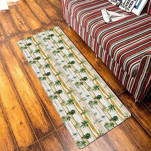 Tropical Plants Front Door Mat, Pvc Leather Door Mats Outdoor/Indoor Welcome Mat, Watercolor Brown Green Summer Botanical Palm Trees Floor Mats Non-Slip Doormat Kitchen Rugs For Entryway 20"X39" #TOP5