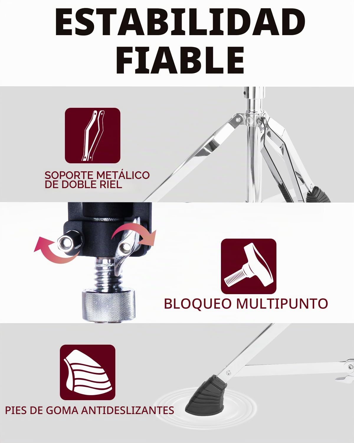 STRICH Trono para batería, Taburete Acolchado con Altura Ajustable, Silla giratoria para batería de Alta Resistencia, diseño Moderno, Taburete Acolchado con Doble Refuerzo y Baquetas, SDB-20P, Marrón