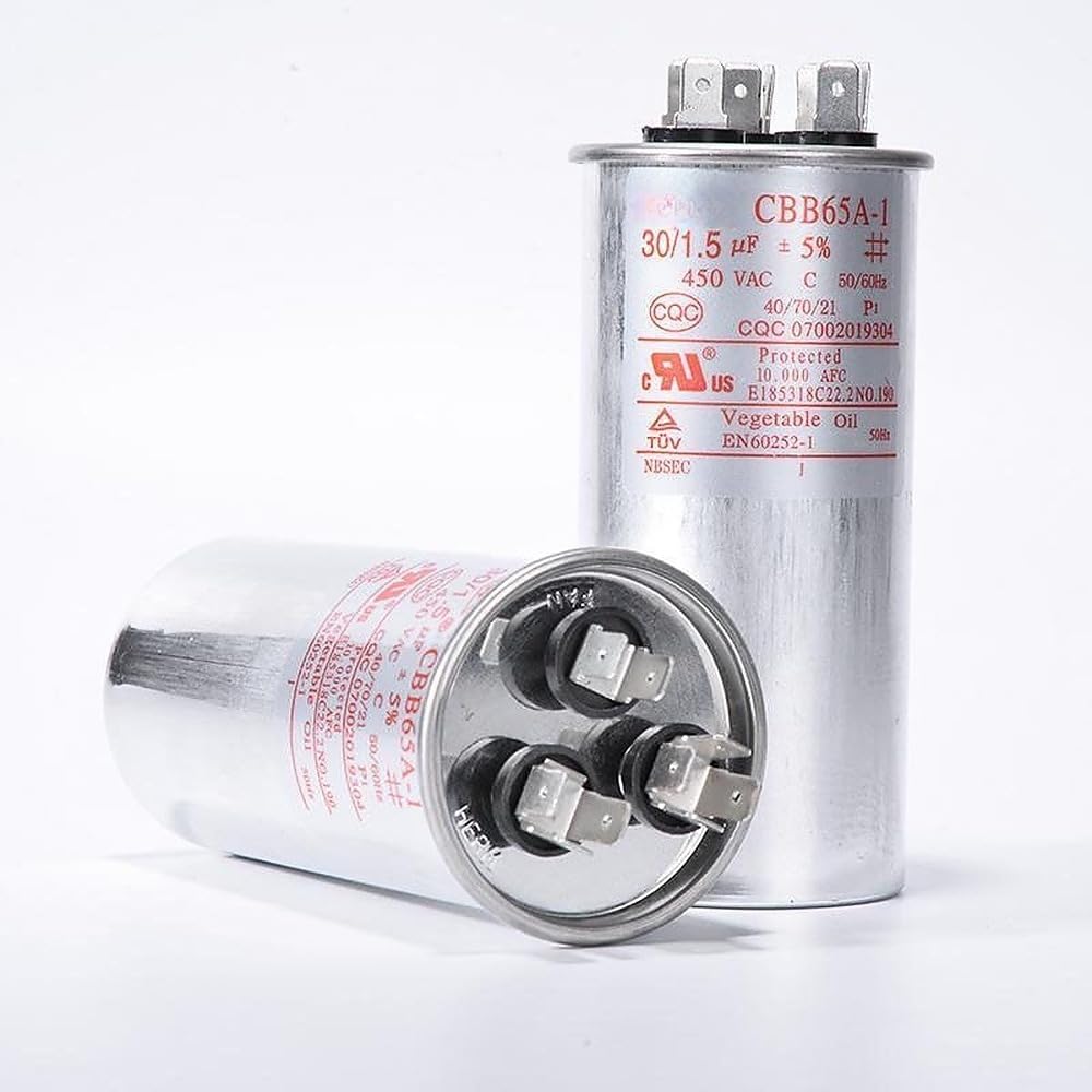 CBB65A-1 Cylindrical AC Capacitor 370-440V AC for Air Conditioner Unit Fan Motor Starting, Heat Pumps, Condensers Straight Cool(60+6UF 5%)