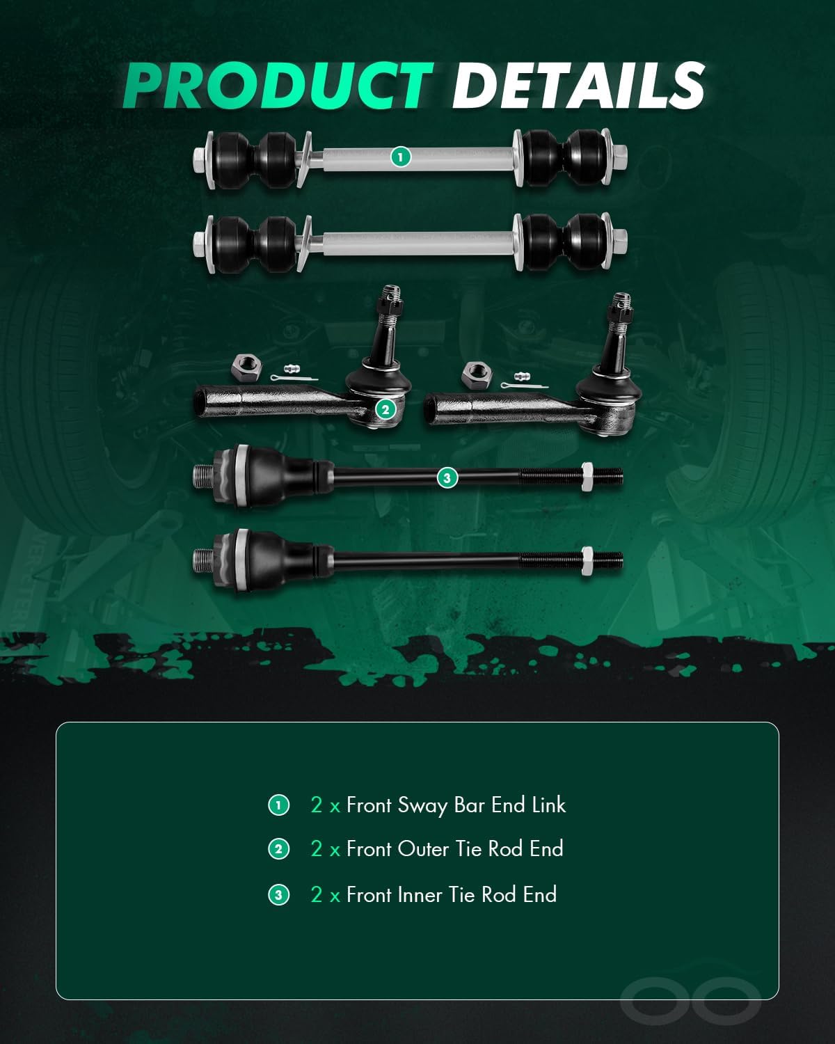 SCITOO 6pcs Suspension Kit 2 Outer 2 Inner Tie Rod Ends 2 Stabilizer Sway Bar Links for Chevrolet Avalanche 1500 Silverado Suburban Tahoe 2002-2006 for GMC Sierra Yukon XL ES3493T ES3488 K6428/K80631