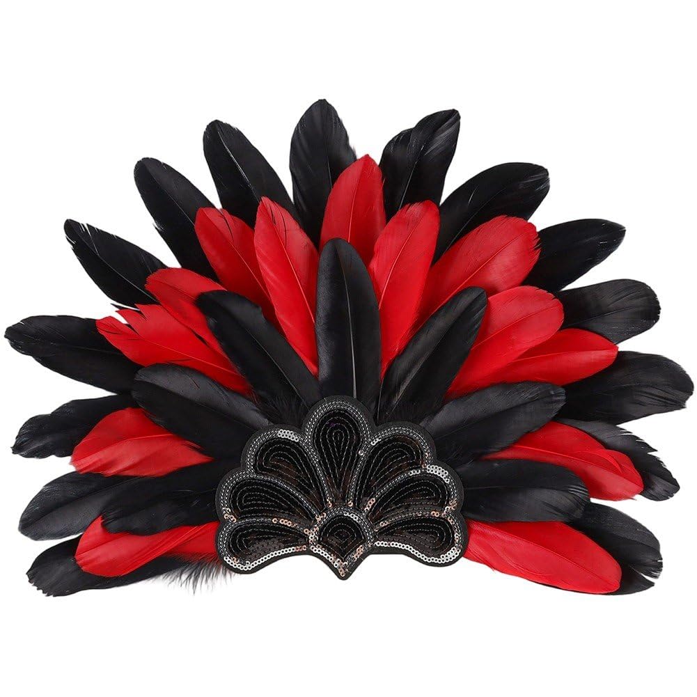 Baokuan Women's Black Feather Headpiece Carnival Feather Sequin Headdress For Masquerade Party Cosplay Vegas Showgirl Headbands