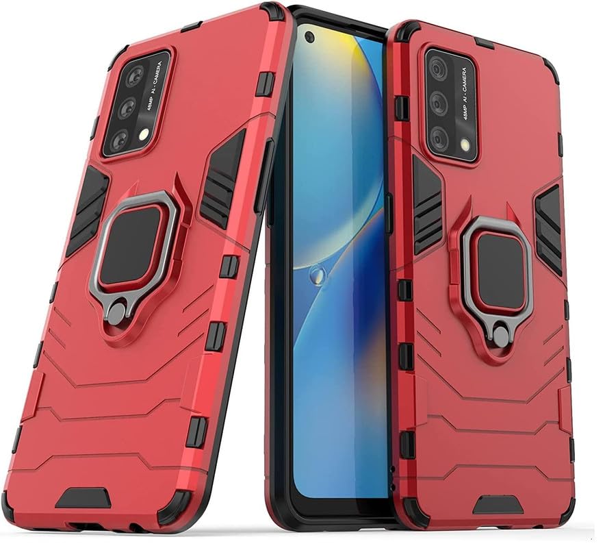 Image of Shockproof 360 Rotation Ring Holder Kickstand Hard Back Cover for Oppo A55 4G (Robot, Red)