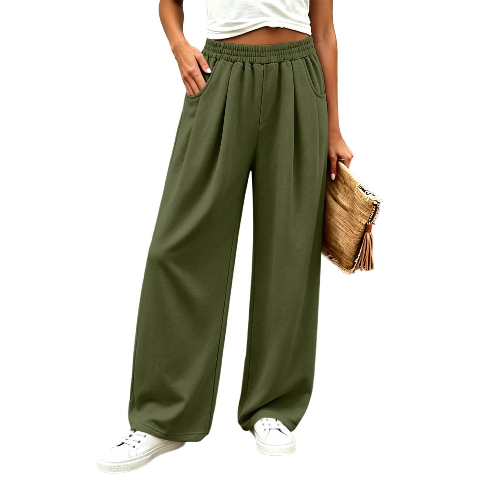 KHIRVWL Pantaloni da Jogging Donna Pantaloni Lunghi a Vita Alta Pantlone Cotone con Coulisse Regolabile Leggeri e Comodi Pantalone da Corsa con Tasche Plissettato Pants Baggy per Yoga e Fitness