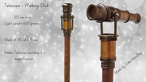 Miniatura 8 de Antiguo latón Hollywood bastón colectores telescopio madera bastón marino apoyo hogar y viajes