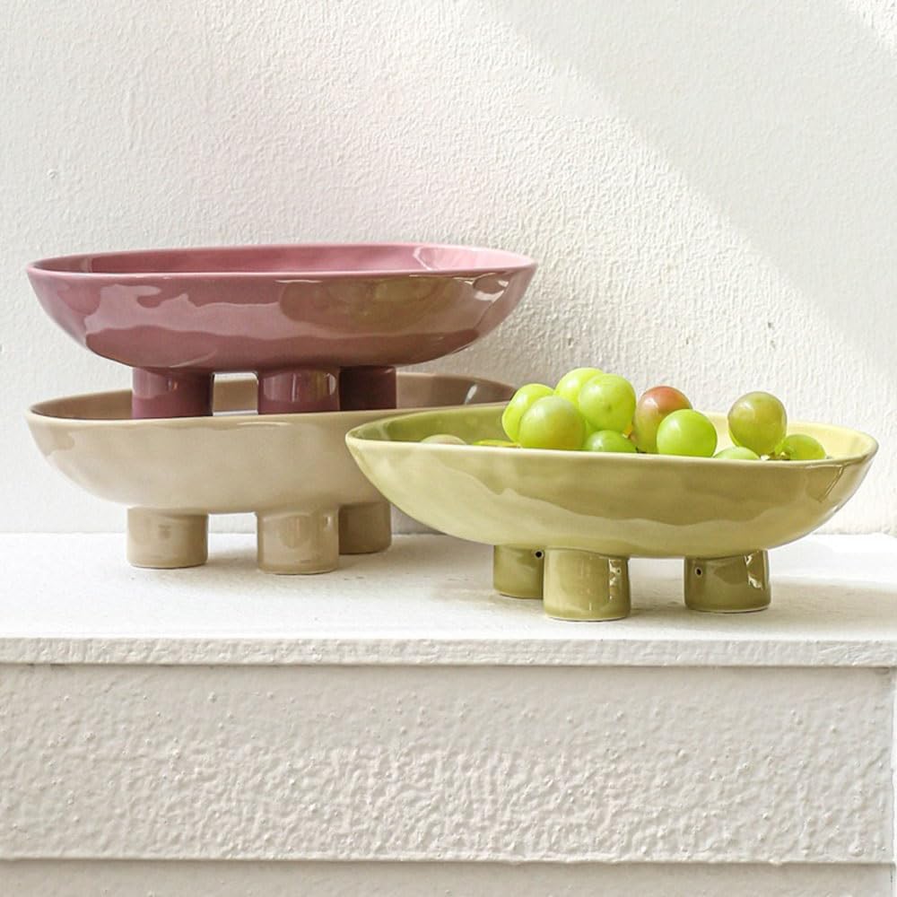 Miski Owocowe Ceramiczna misa na owoce w kształcie trójnogu, nowoczesna minimalistyczna półmiska do serwowania, dekoracyjny element centralny stołu domu | Purple