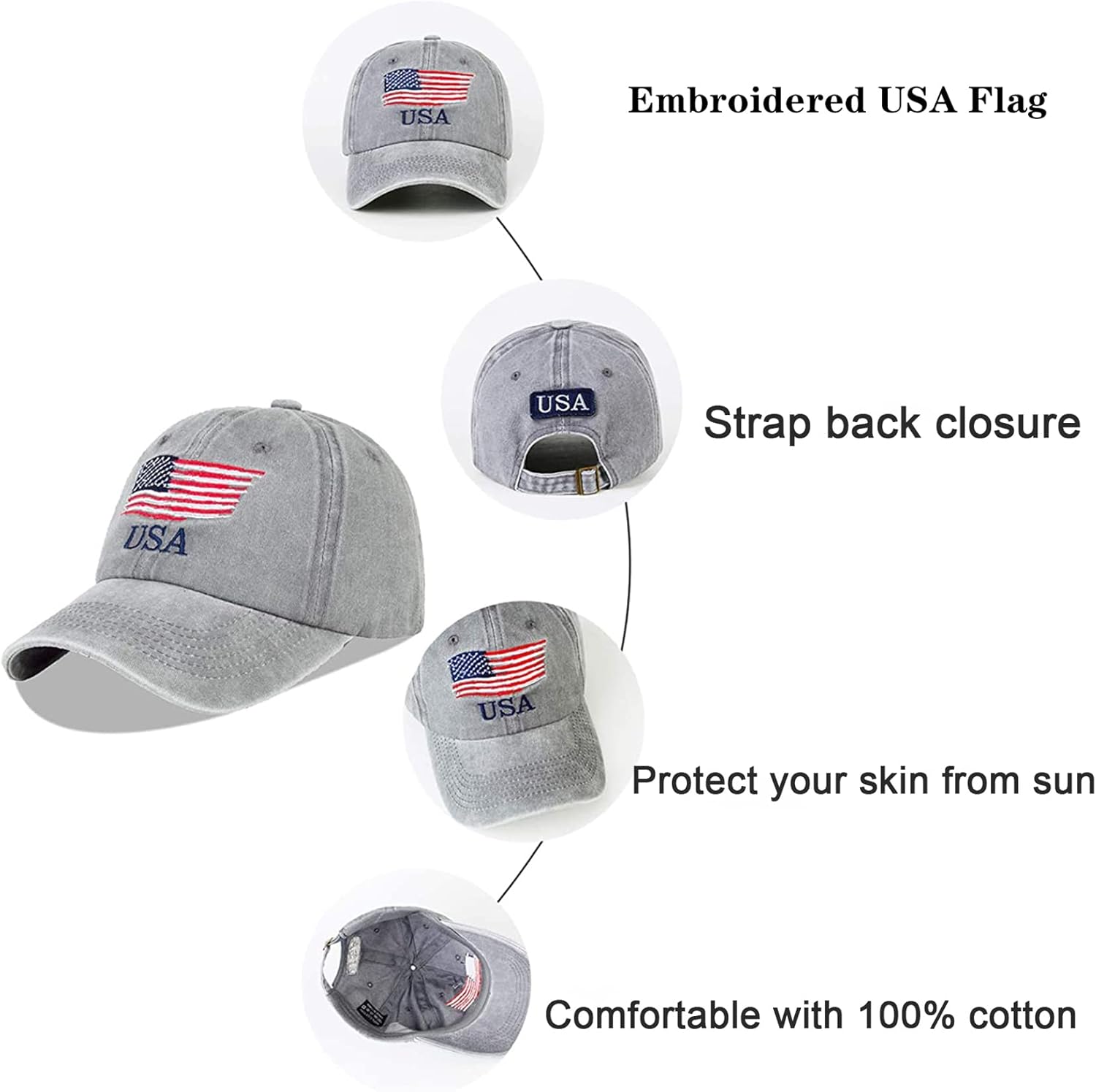 4 Pack American Flag Hat Embroidered USA Baseball Cap for Men Women - Image 2