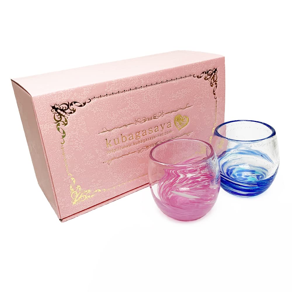 [kubagasaya] Kubagasaya Ryukyu Glass Glasses Pair Glasses Firefly Stone with Fireflies LOVE&STAR Tall Glasses 2 pieces Pair Set with Gift BOX (Blue×Pink) : Home & Kitchen