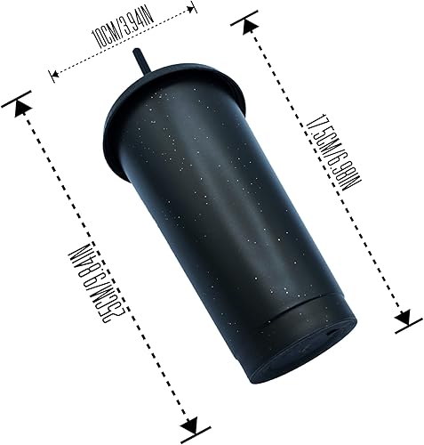 Miniatura 2 de Generic Vaso de plástico reutilizable de 24 onzas con purpurina negro mate con popote y tapa, paquete de 4