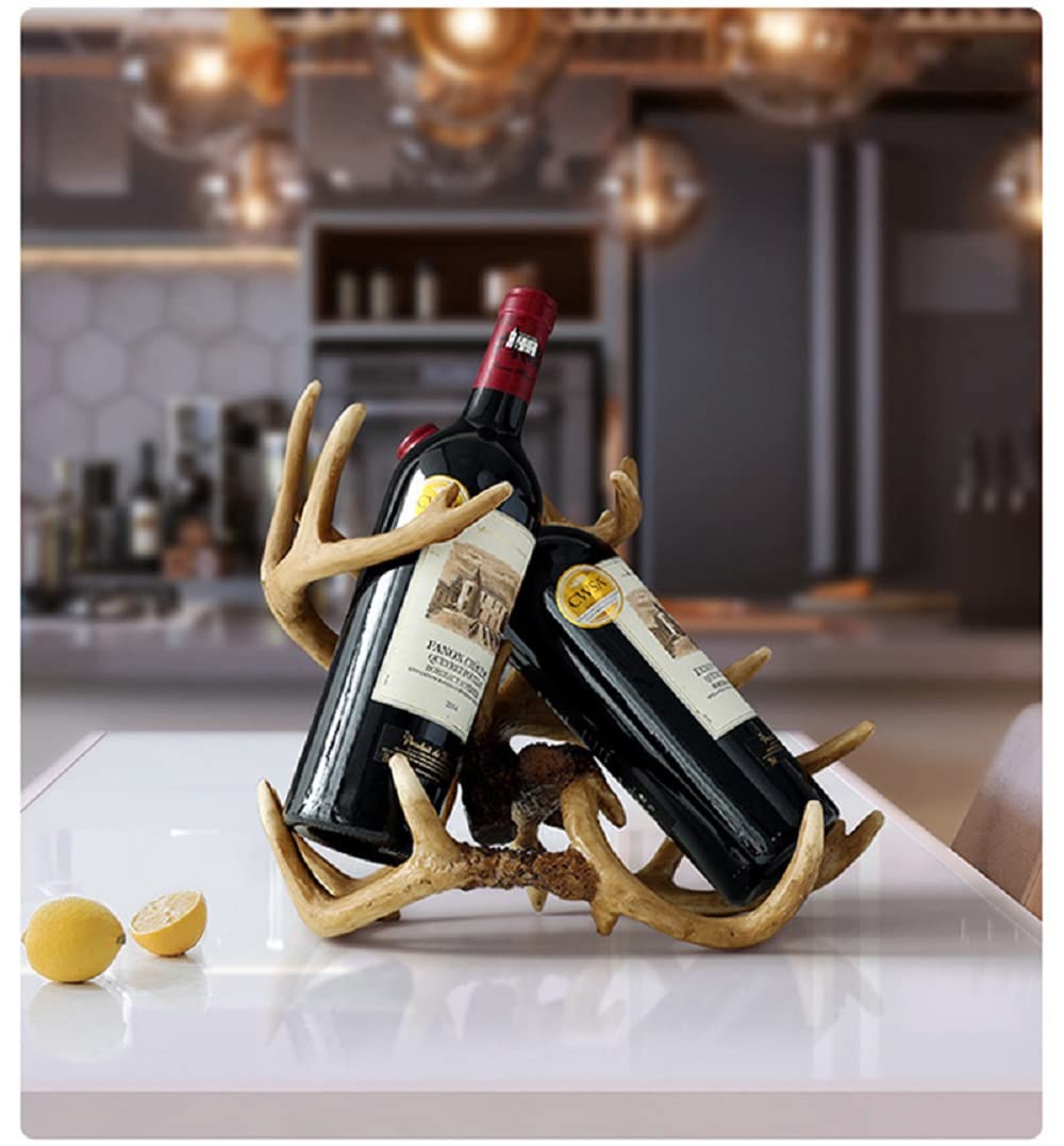 Handmade Antlers Wine Rack Resin Tabletop Wine Bottle Holder Decorative Cute Home Décor Sculpture Photo Props Deer Novelty Rustic Wine Rack Display Holds 1 Standard Wine or Any Beverage Bottle