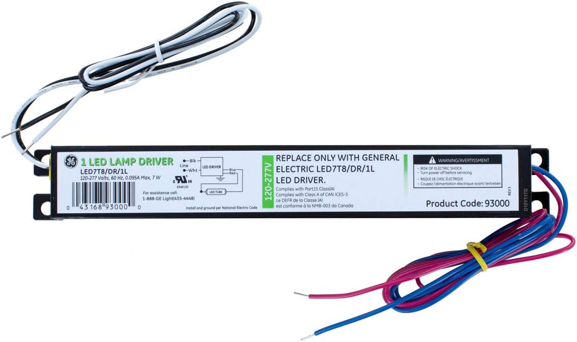 GE Lighting LED7T8/DR/1L LED Driver, 9-1/2 in. L, 120/277VAC, 7W ...