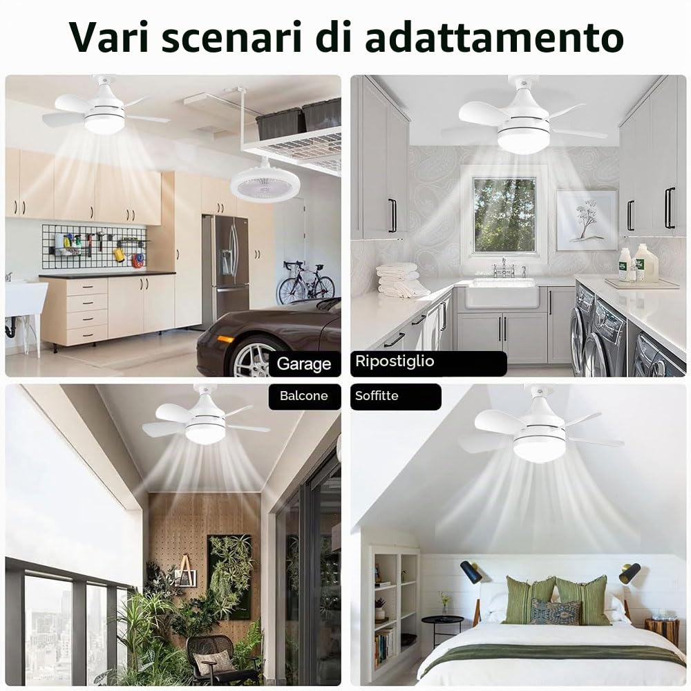 Anyingkai Lampadario con Ventilatore da Soffitto,Ventola Soffitto con Luce,Plafoniera con Ventilatore da Soffitto,Ventilatore a Soffitto con Luce e Telecomando (Bianco)