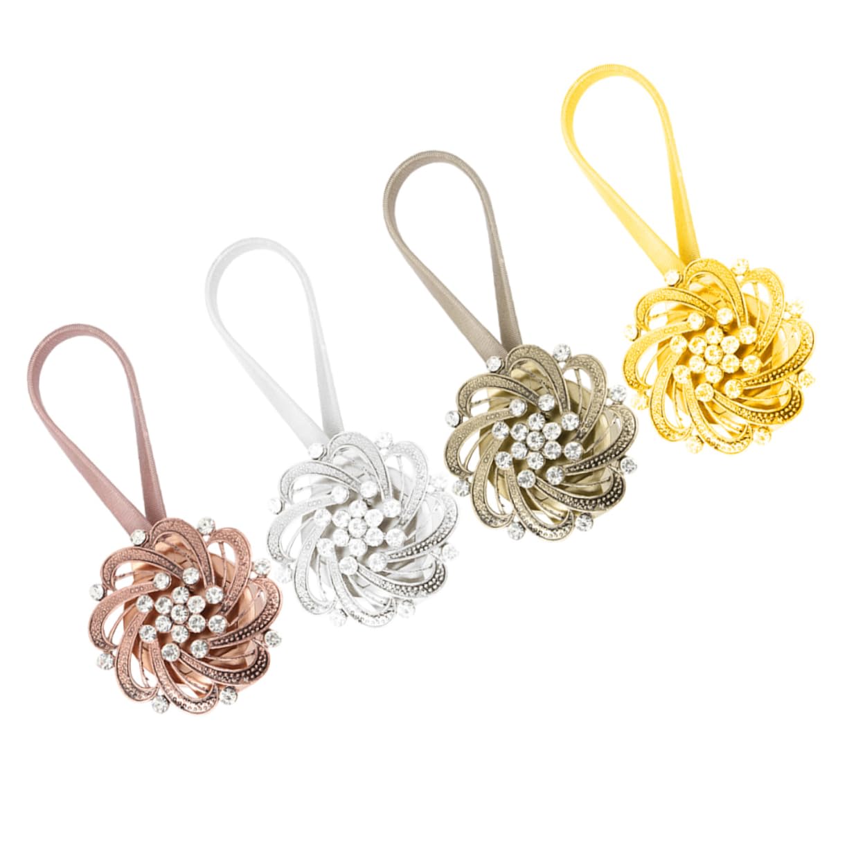 PRETYZOOM Embrasses Magnétiques pour Rideaux en Alliage, Décor Strass, 4 Pièces, Fixation Forte sans Perçage pour Salon et Maison