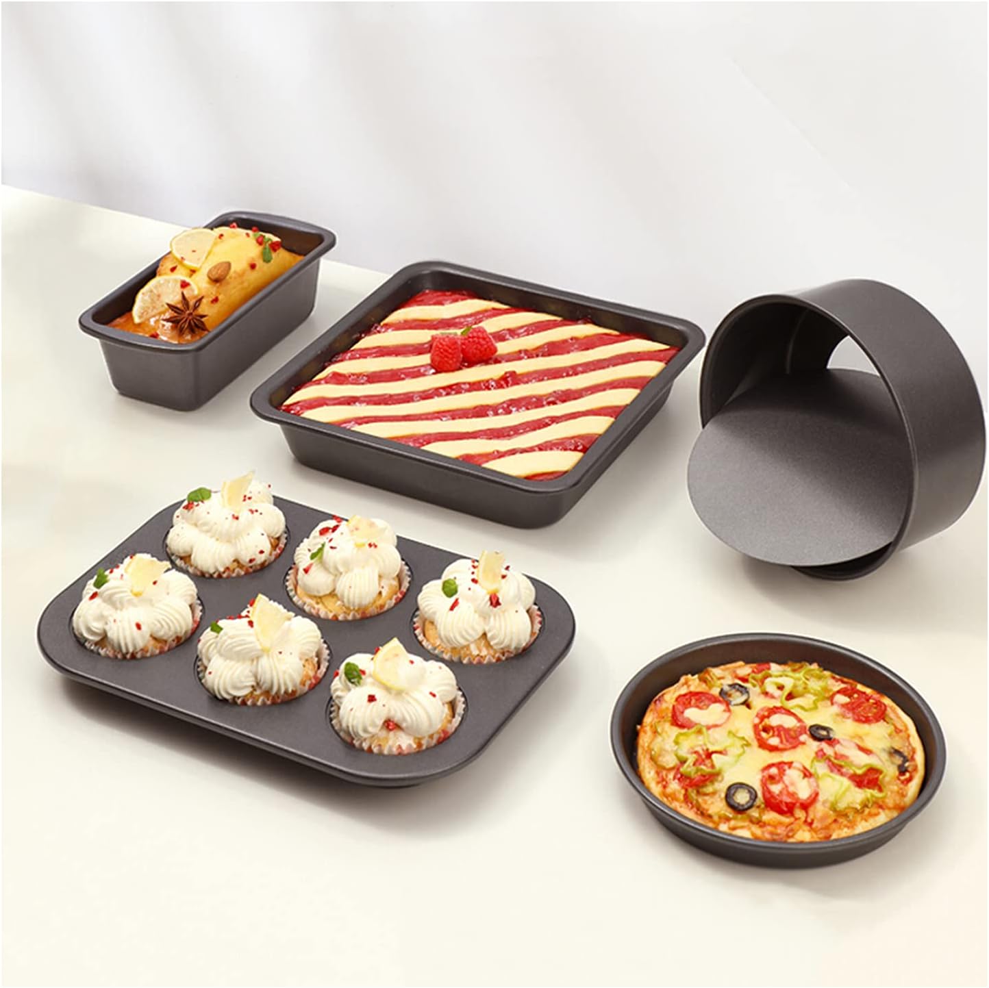 Kitchen Utensils Baking Mold Set 5-Piece Set of Bottom Carbon Steel Non-Stick Cake Mold Toast Bread Pizza Muffin Tray Non Stick