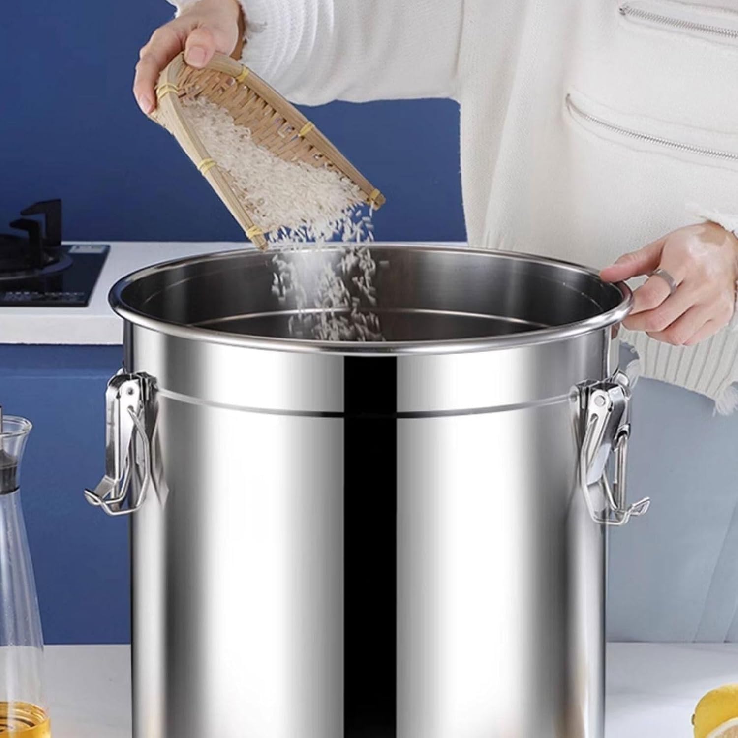 Contenitore ermetico in acciaio inossidabile 304 con morsetto di bloccaggio | La doppia guarnizione mantiene fresca farina, caffè e tè. robusto e facile da pulire.