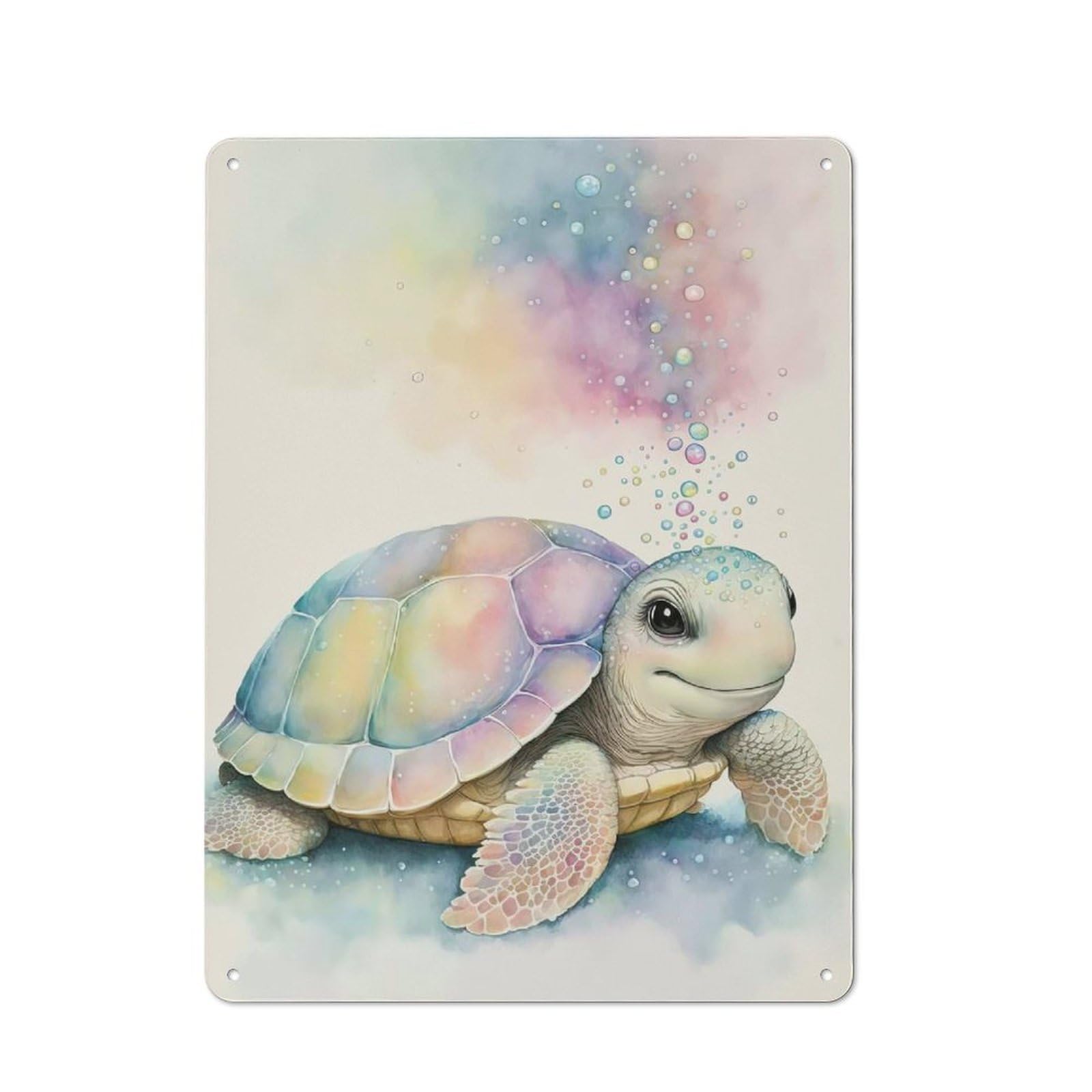 Junmoney Sweet Turtle In Pastel Vintage Tin Sign 40X30cm With For Living Room Or Hallway, Gift Idea At Christmas For Home Wall Decor Collectors