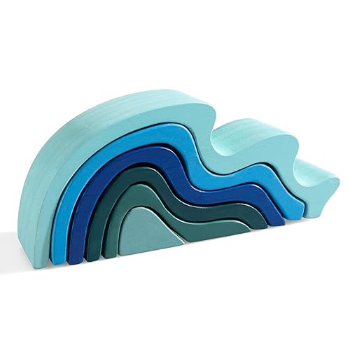 Wooden Rainbow Stacking Toy, Water Wave Elements Wooden Stacker, Various