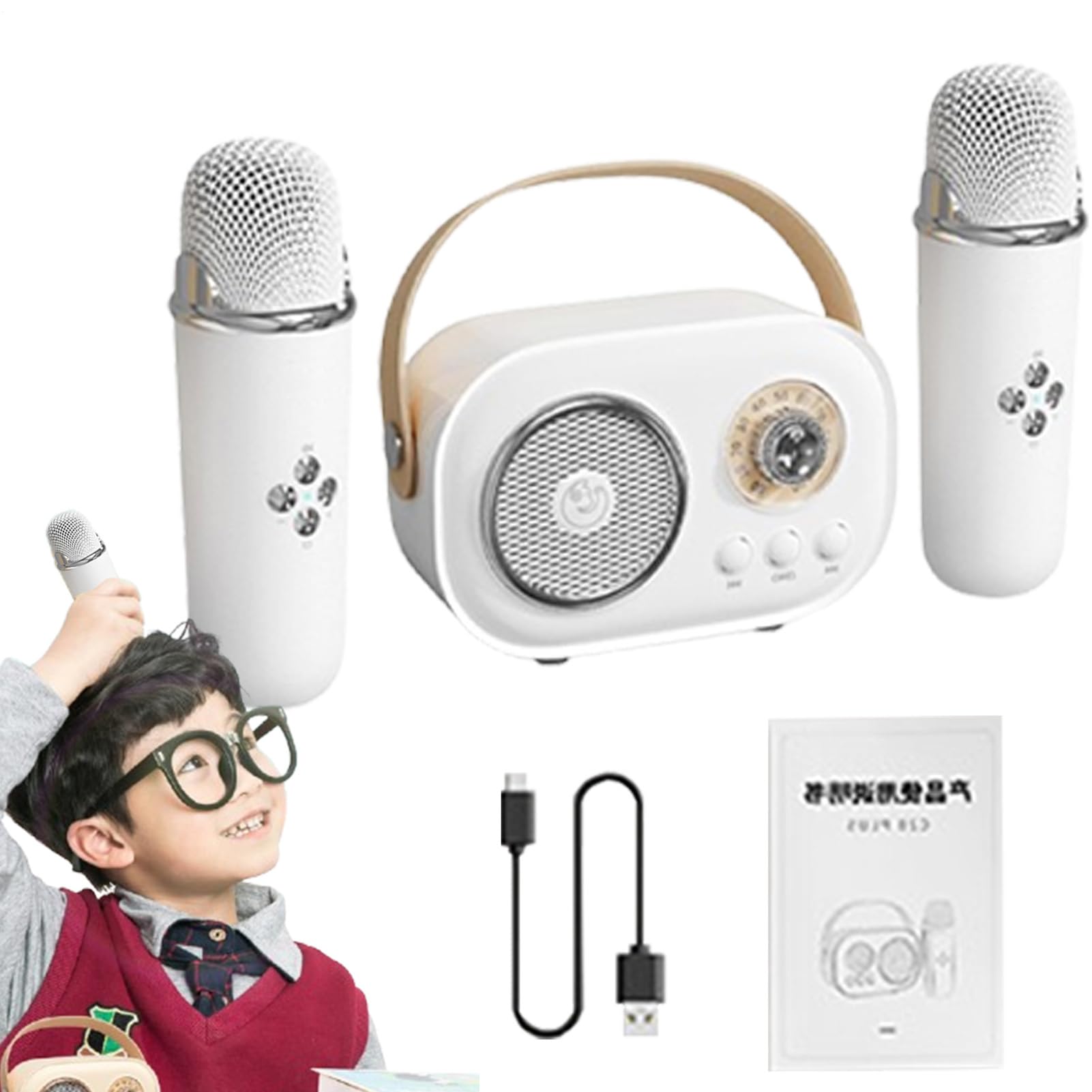 Karaoke wireless con altoparlante, karaoke con due rofoni, portatile | con cavo di ricarica, intrattenimento domestico