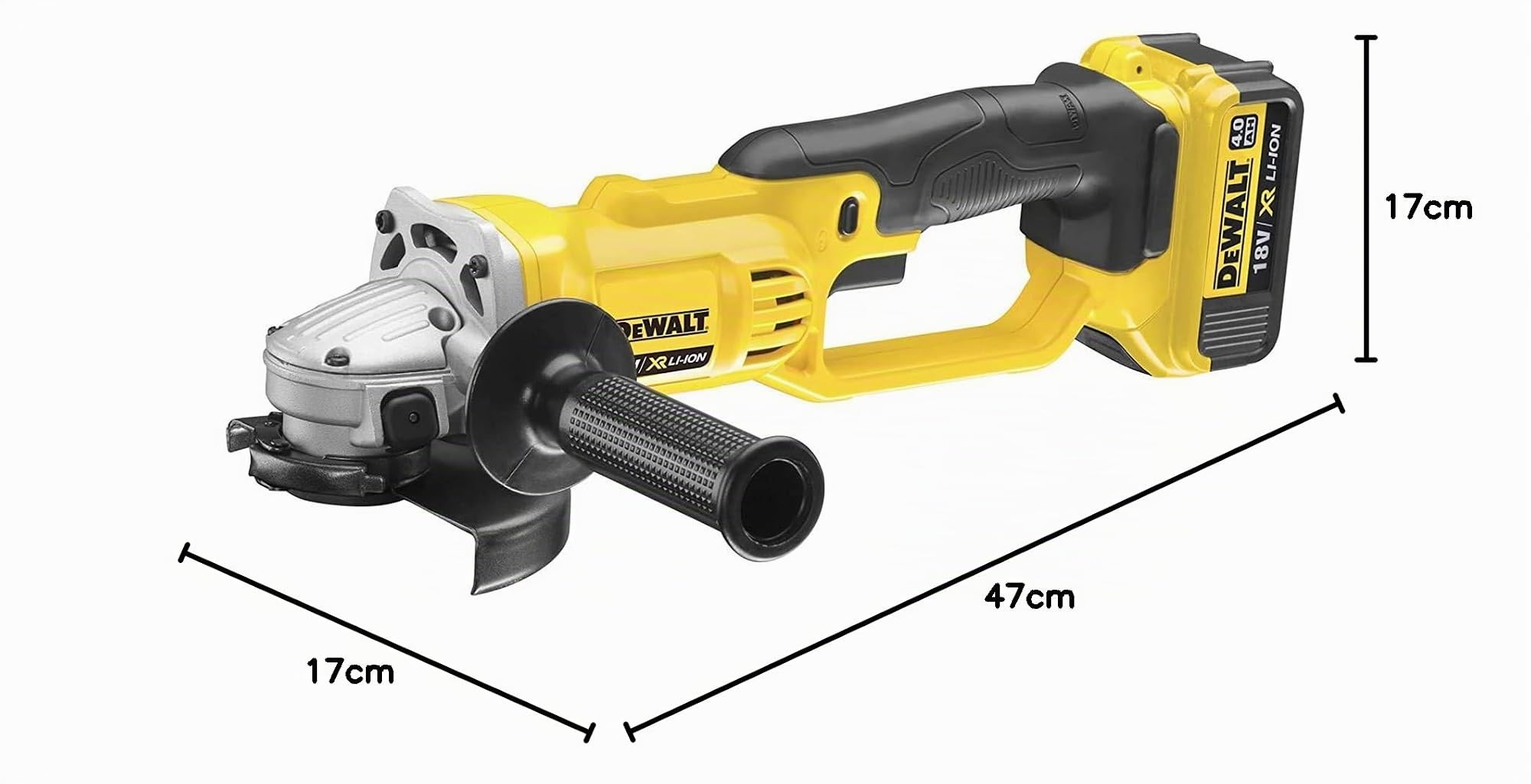 DEWALT DCG412M2-QW - Mini-amoladora XR 18V, 4.0 Ah, 7,000 rpm, Disco de 125 mm, Freno Electrónico, Cambio Rápido de Disco, Incluye 2 Baterías, Cargador Multivoltaje, Empuñadura y Maletín de Transporte