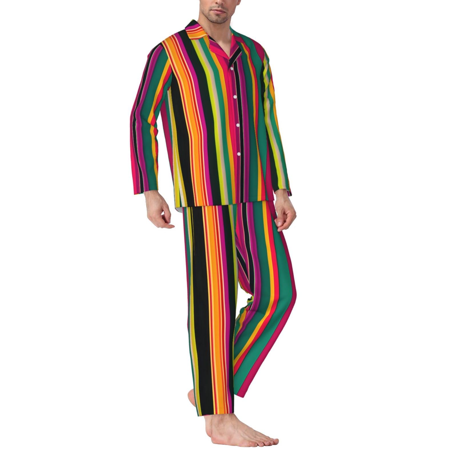 Pigiama a maniche lunghe da uomo con stampa a righe colorate arcobaleno Set di due pezzi abbigliamento da casa traspirante accogliente per il fine settimana