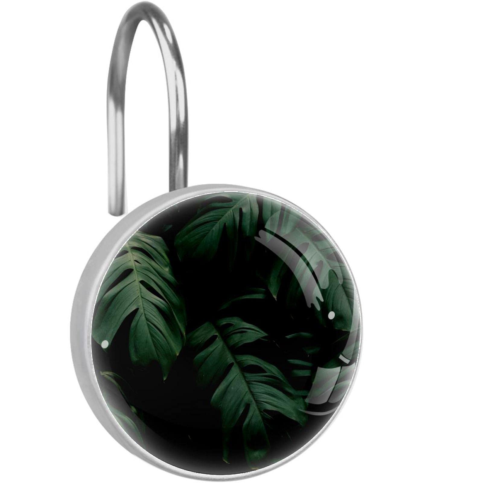 Crochets pour rideau de douche en acier inoxydable style jungle tropicale verte pour la maison